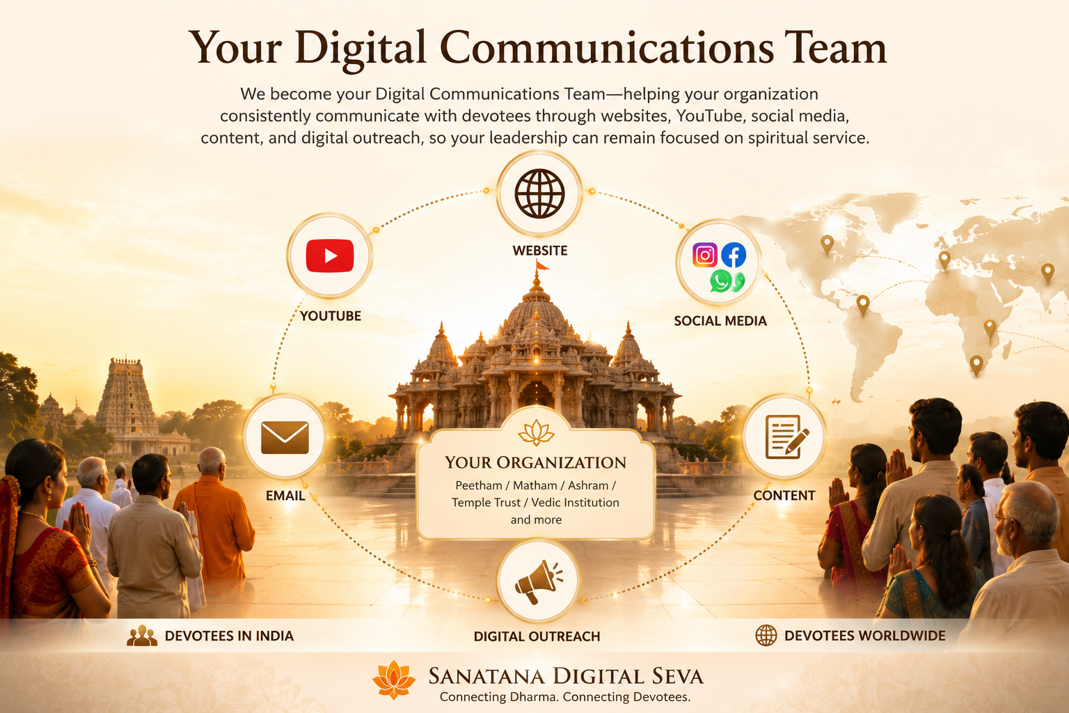 Digital communications support connecting Hindu spiritual organizations with devotees through websites, YouTube, social media, email and digital outreach